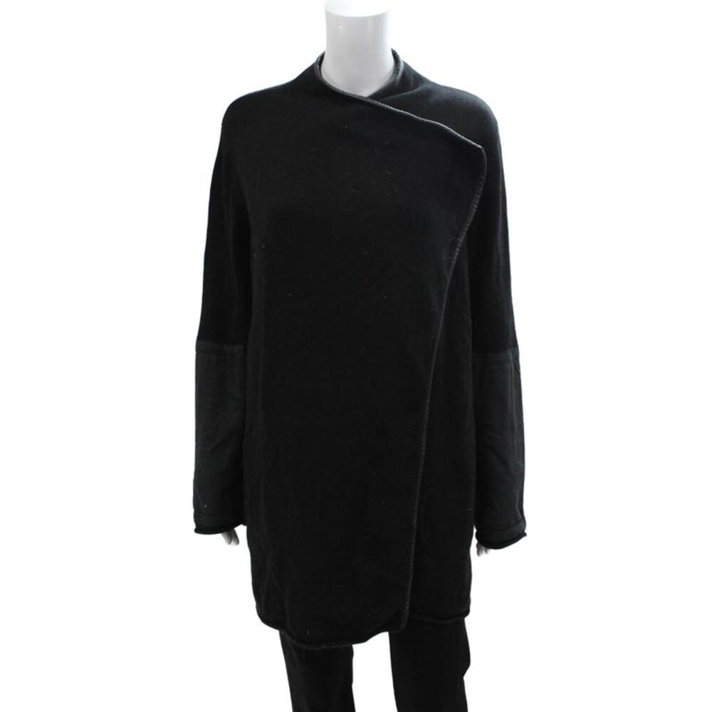 Max & Moi Women Overcoat Black Merino Cashmere Mock Neck Long Sleeve Size 42